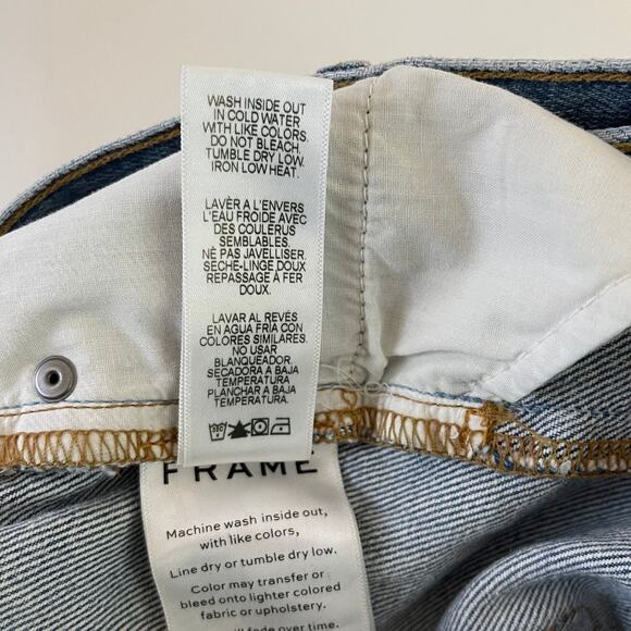 New FRAME Le Ultra Baggy Ripped Denim Shorts in Lomond Slash Women's Size 29 - Picture 6 of 7